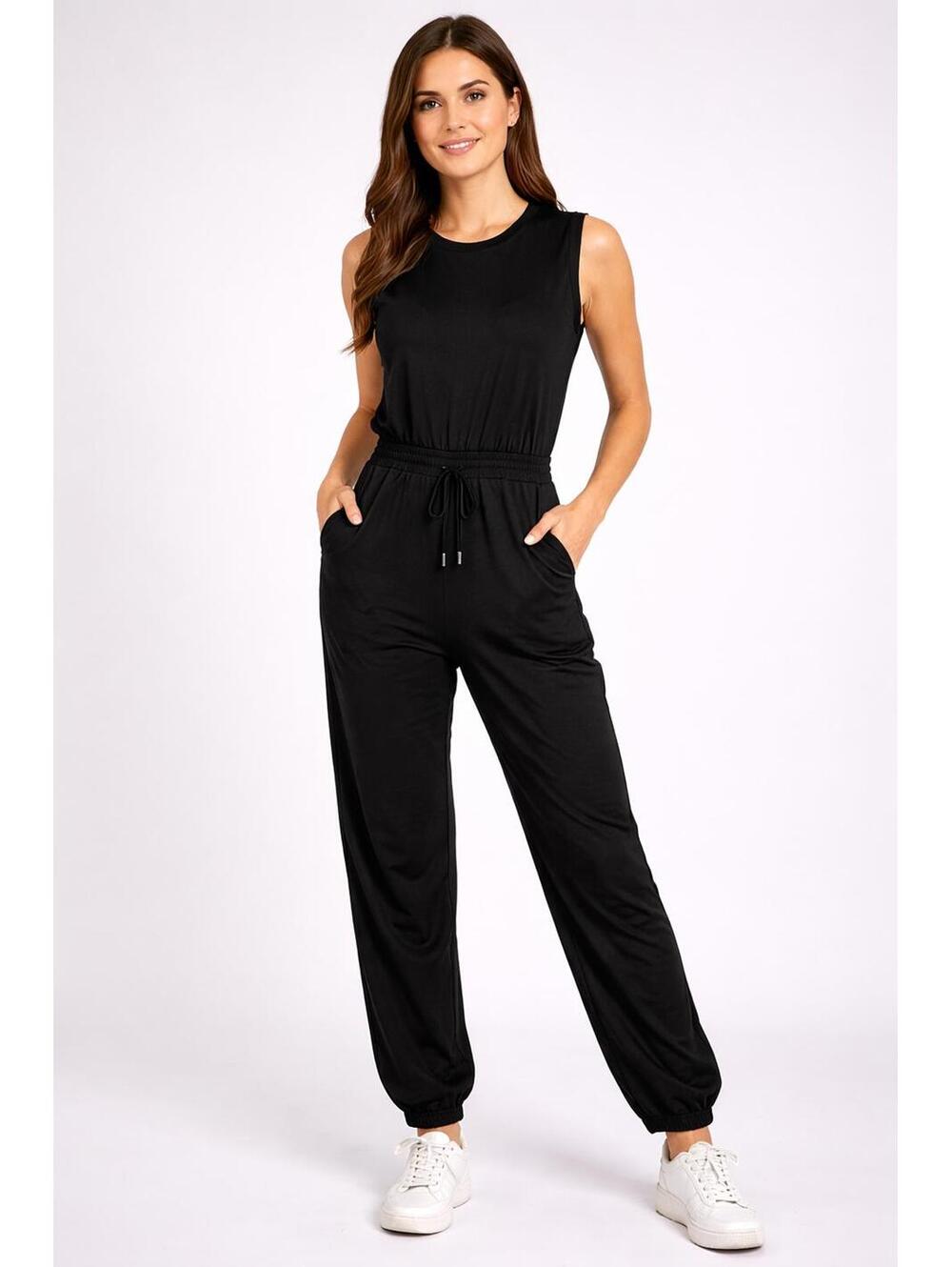 NWT Halara Black Sleeveless Jumpsuit Drawstring Waist Women’s Size XS